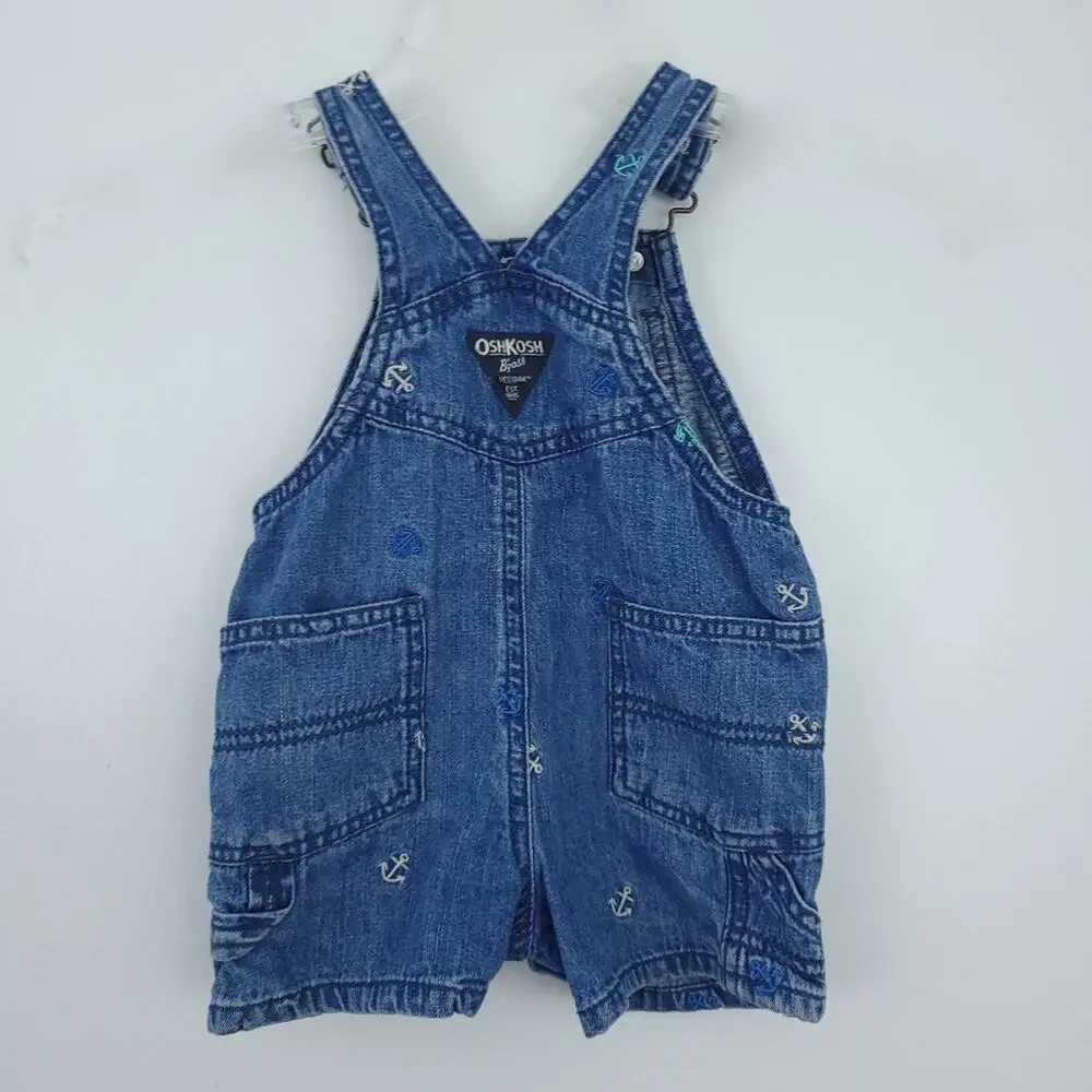 OshKosh BGosh Overalls Shortalls Blue Jean Size 12 Months Anchor Nautical